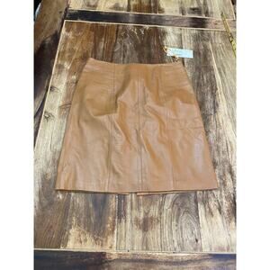 NWT Vakko Sport Brown Leather Mini Pencil Skirt Size 6